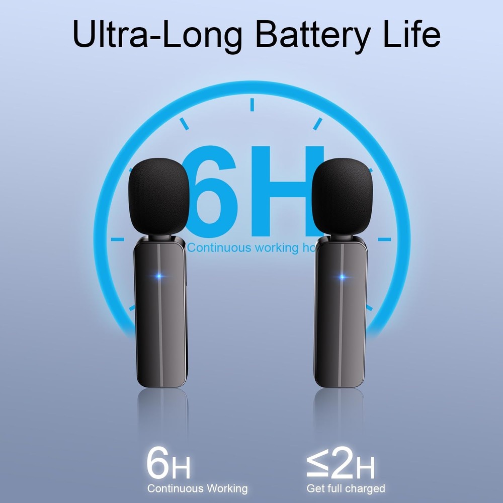 2-Pack Wireless Mini Lavalier Lapel Microphone for Full, Flat Black