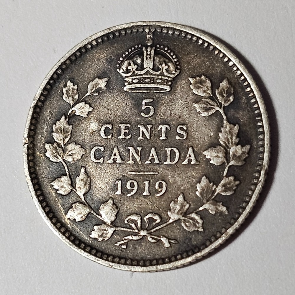 1919 Canada 5 five cents SILVER - LOW COMBINED SHIP - C5-264