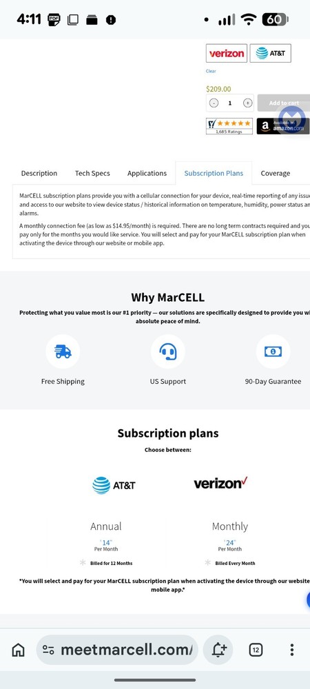 Marcell Pro Multisensor 4 G Cellular Connected Humidity, Temperature & Power...