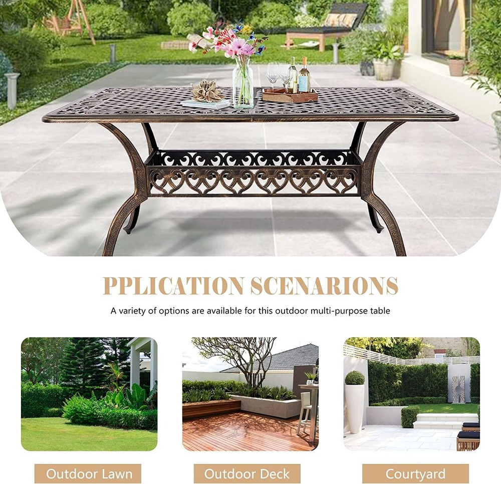 Patio Dining Table for 6 Person Rectangular with Umbrella Hole Outdoor Table
