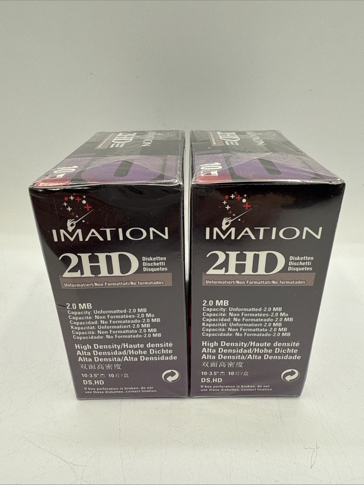 Imation 2HD 3M Floppy Discs 3.5" 2.0 MB Diskettes 20 Pack IBM Formatted SEALED