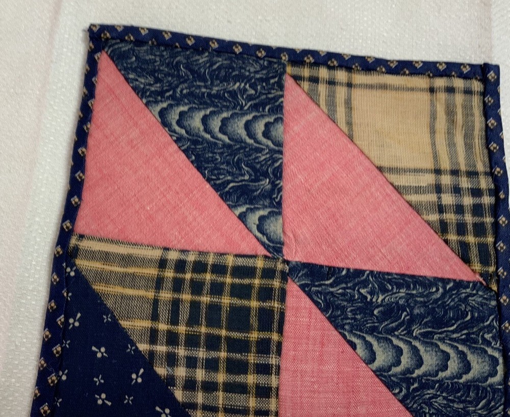 Antique Vintage Patchwork Small Doll Quilt Or Table Topper, 4 Patch W/ Triangles