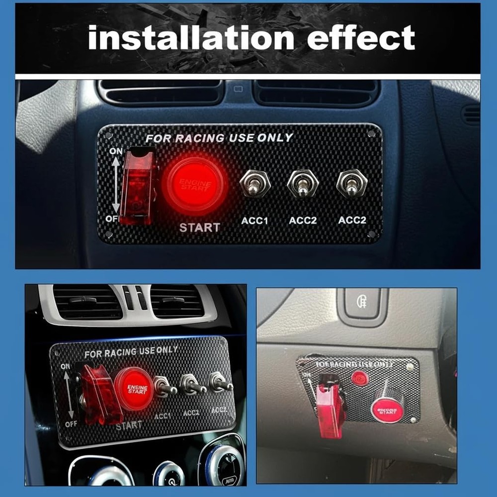 Ignition Switch Panel 12V Racing Car Engine Start Push Button Carbon Fiber LED