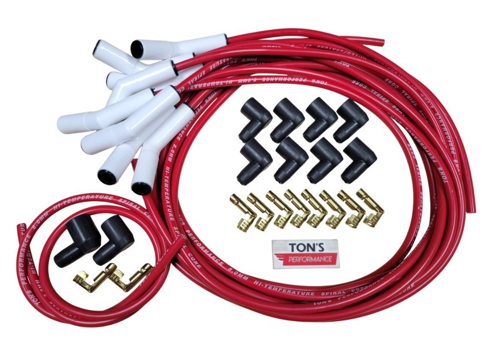 Universal 45* Ceramic Red 8mm Spark Plug Wire Kit v8 Socket Points Ford Chevy v8