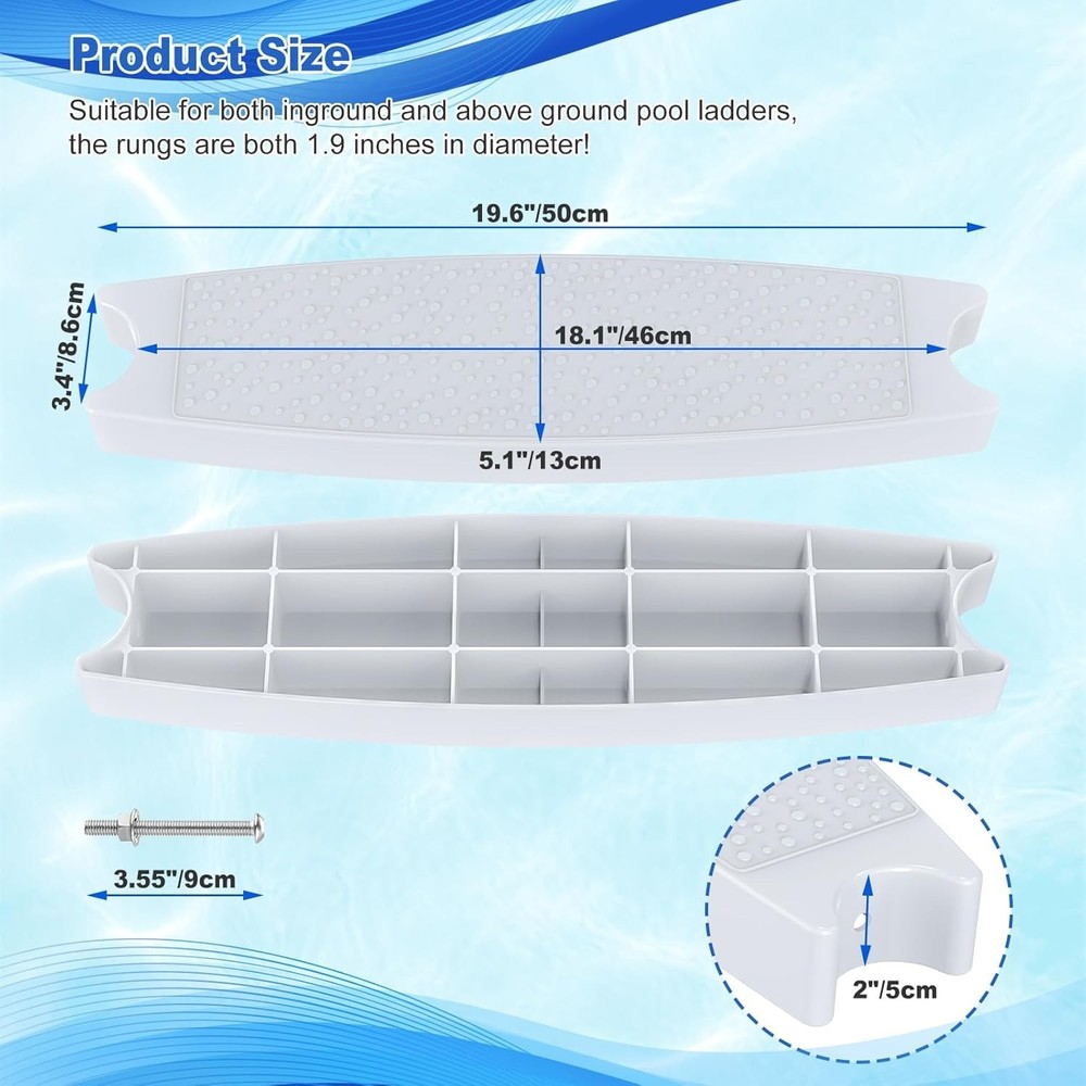 Pool Ladder Steps Replacement, (3-Pack) 18" Universal Heavy-Duty Molded Plastic