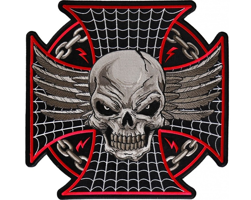 Large Maltese Skull And Cross Embroidered Biker Patch