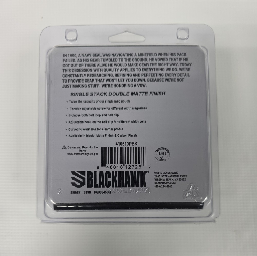 Blackhawk Single Stack Double Mag Case 410510PBK Matte Black NOB