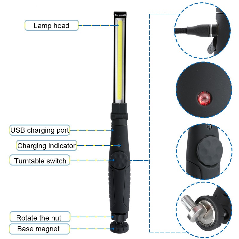 Rechargeable LED COB Work Light Torch Mechanic Flashlight 360° Magnetic Base