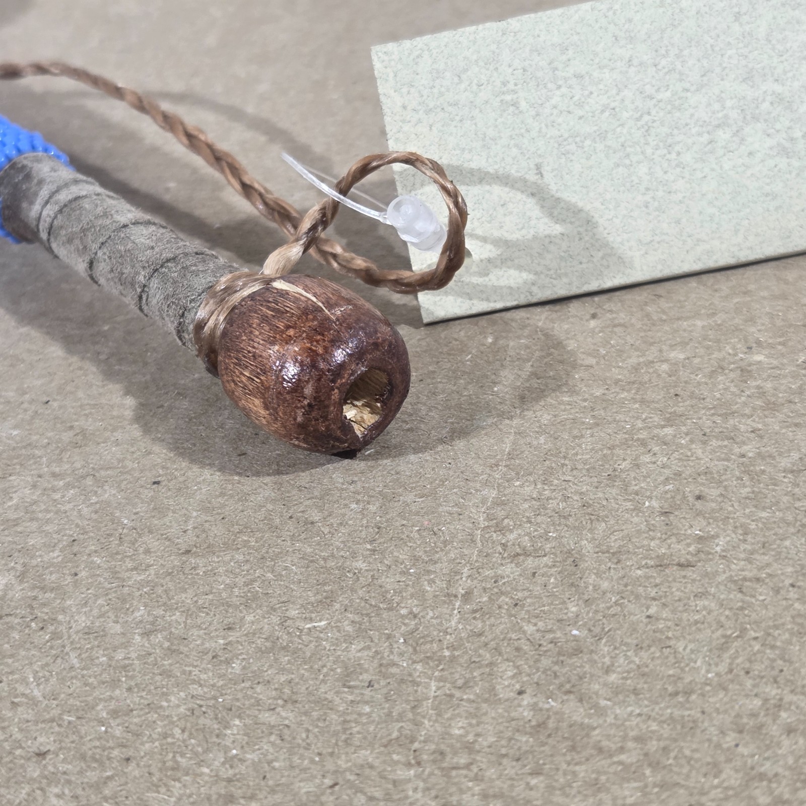 Authentic Navajo Peace Pipe 6" Handcrafted Blue Beads leather wood stag