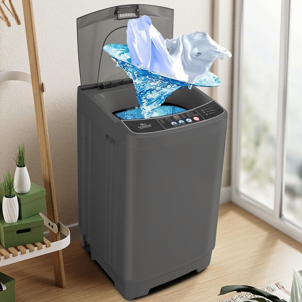 Portable Fully Automatic Washing Machine 15.6lbs Compact Washer Shock Absorption