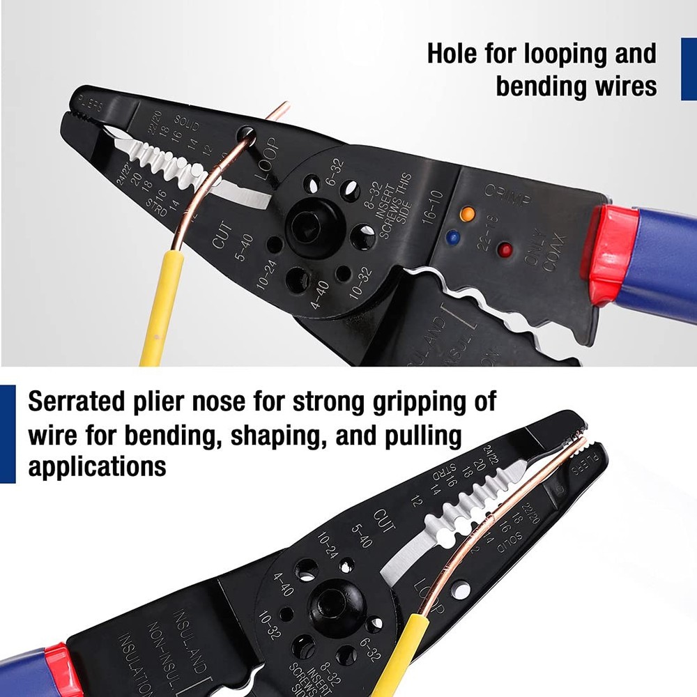 WORKPRO Wire Stripper Set, 8-Inch Multi-Tool and 8 INCH, Red, Blue