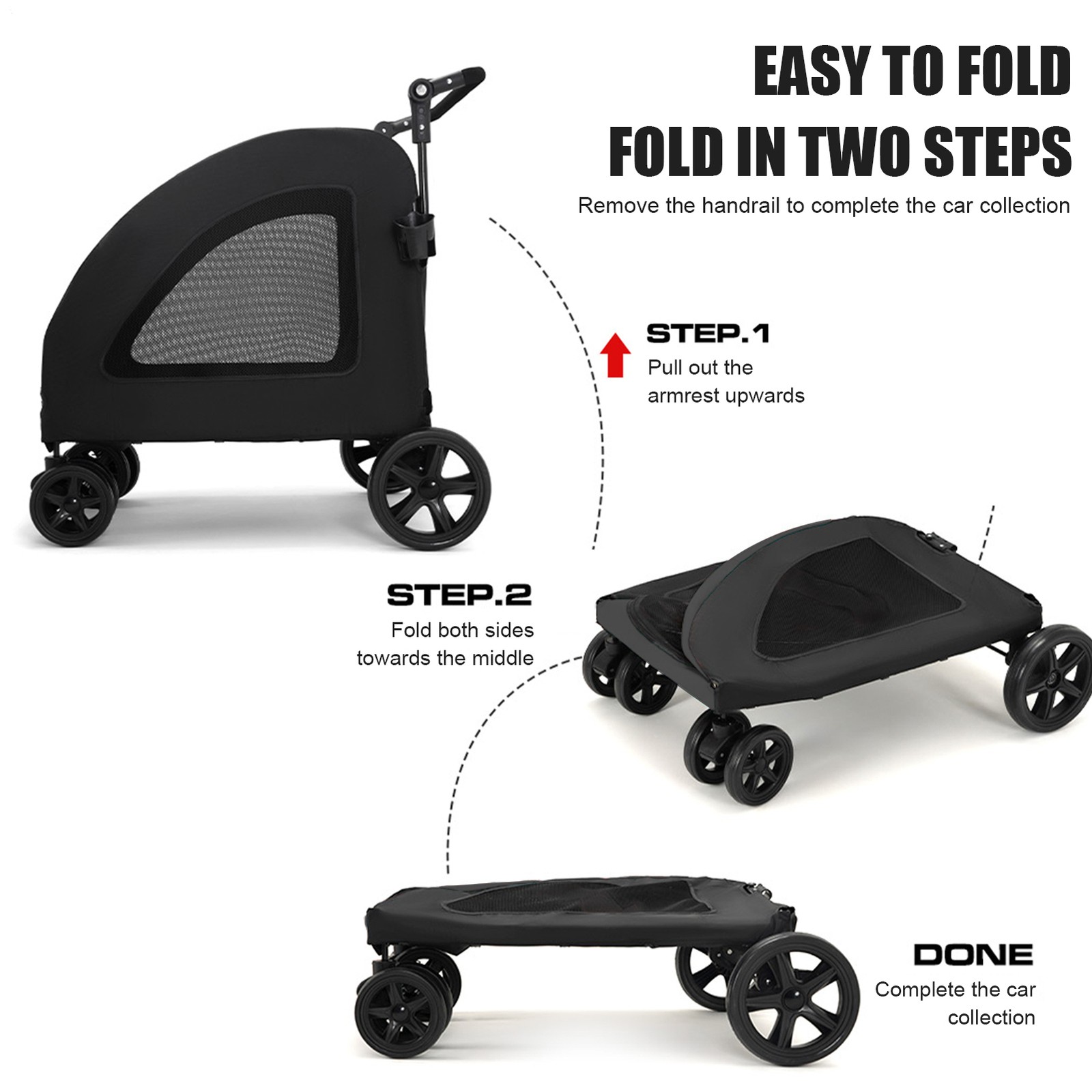 Foldable XX-Large Dog Mobile Stroller Pet Carriage Cart Jogger Holds Up To 220lb