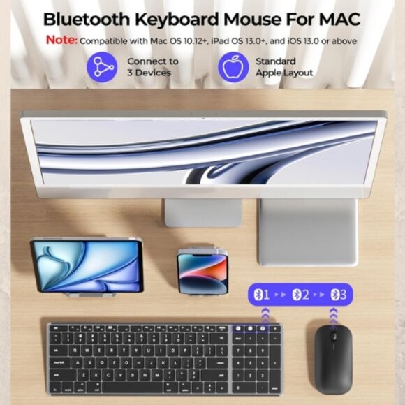 Bluetooth Keyboard & Mouse Combo for Mac Apple Devices – Space Gray New Open Box