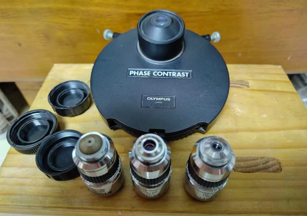 Olympus BH2 microscope phase contrast condenser kit Three objective lenses
