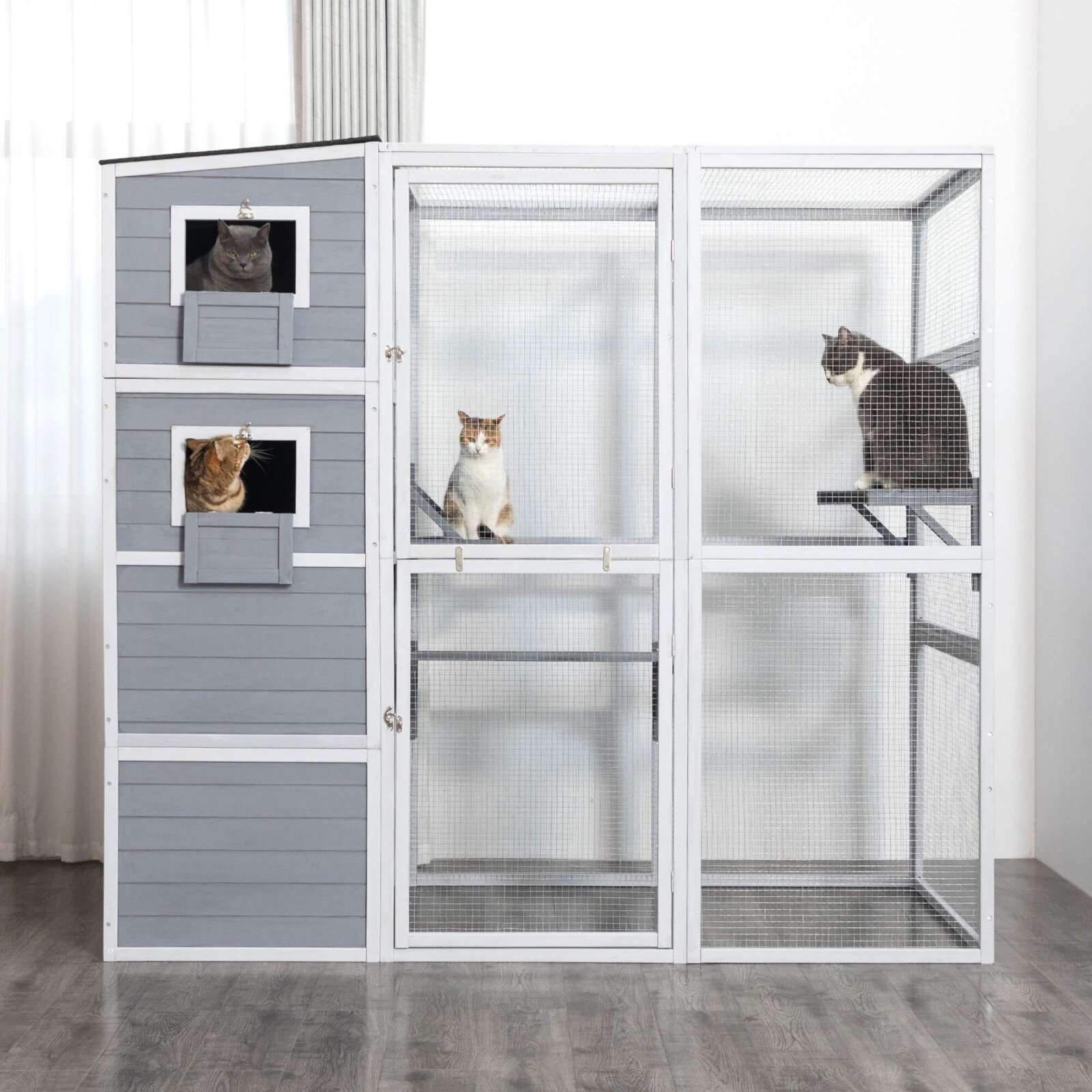 4-Tier Cat Playpen Outdoor Cat House Catio Enclosure with Resting Box, Platforms