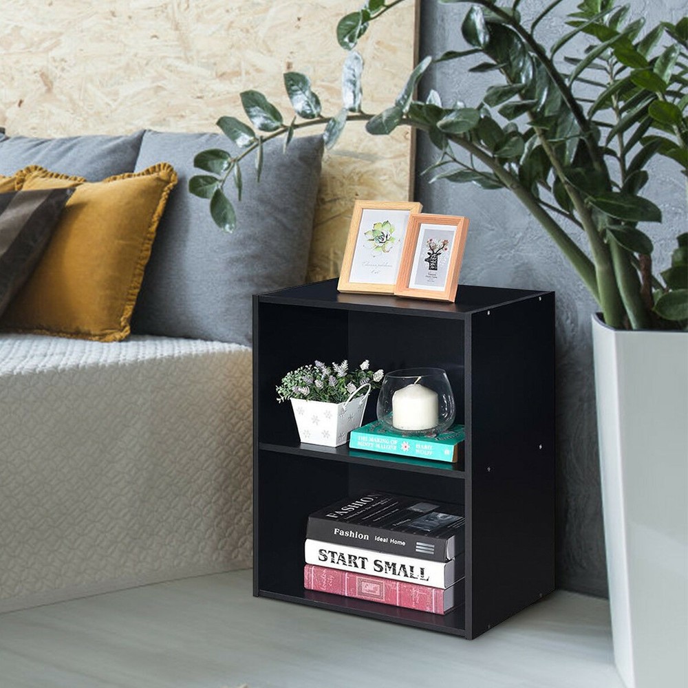 2PCS 2 Tier Open Shelf Night Stand End Table Sofa Side Storage Display Black