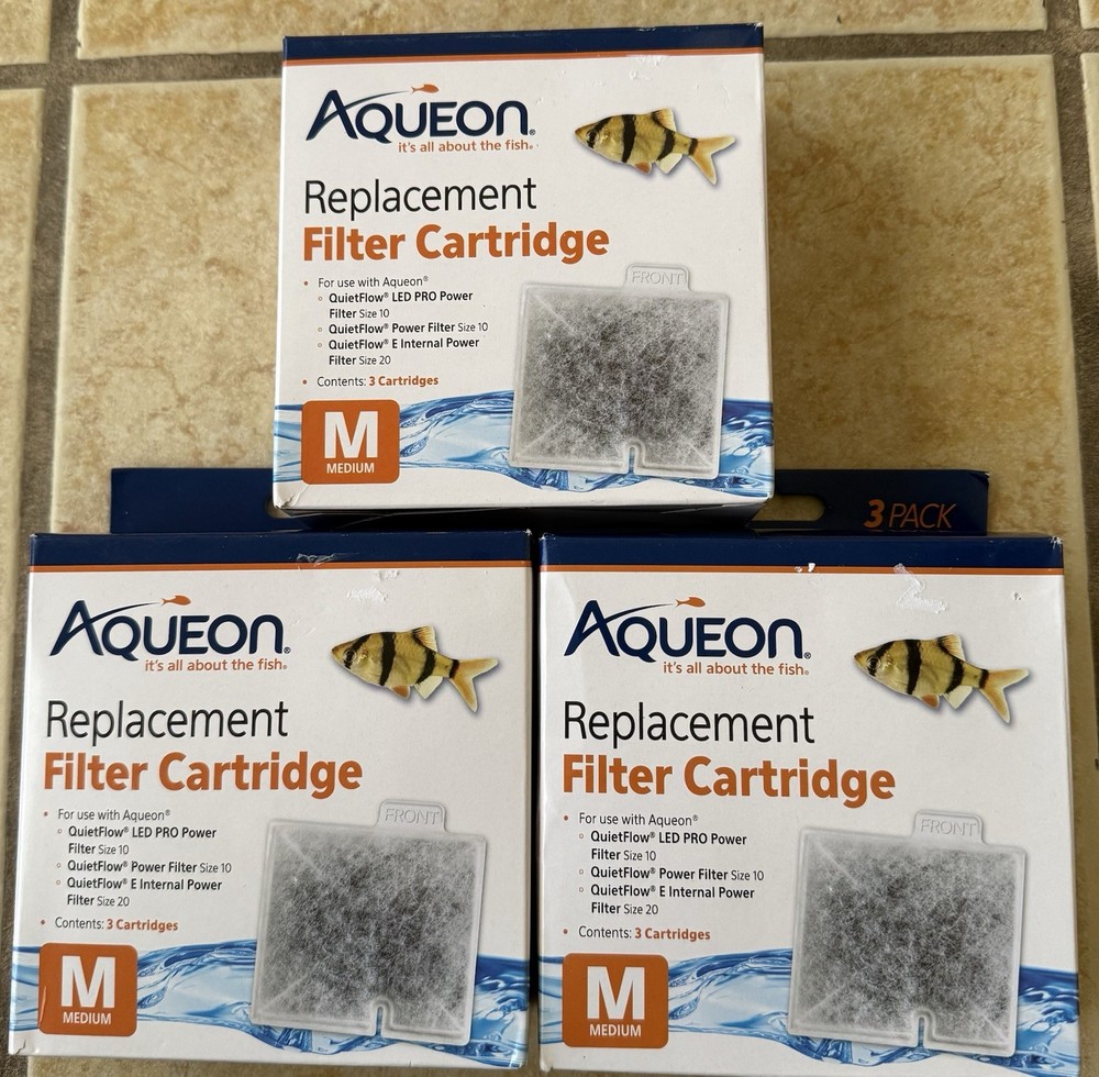 3 NEW Aqueon 3 Pack Replacement Size Medium Filter Cartridges Fits Quiet Flow 10