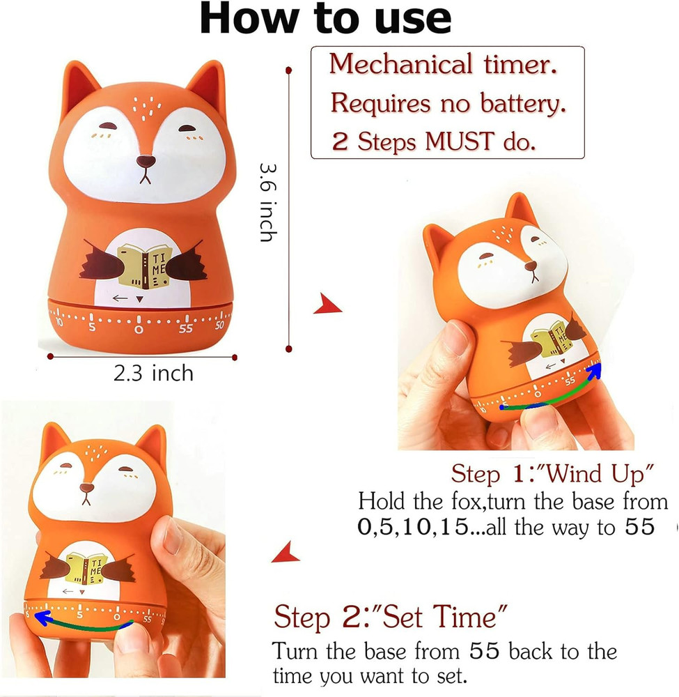 Mechanical Kitchen Timer - Cute Animal Wind up 60 Minutes Manual Countdown Timer