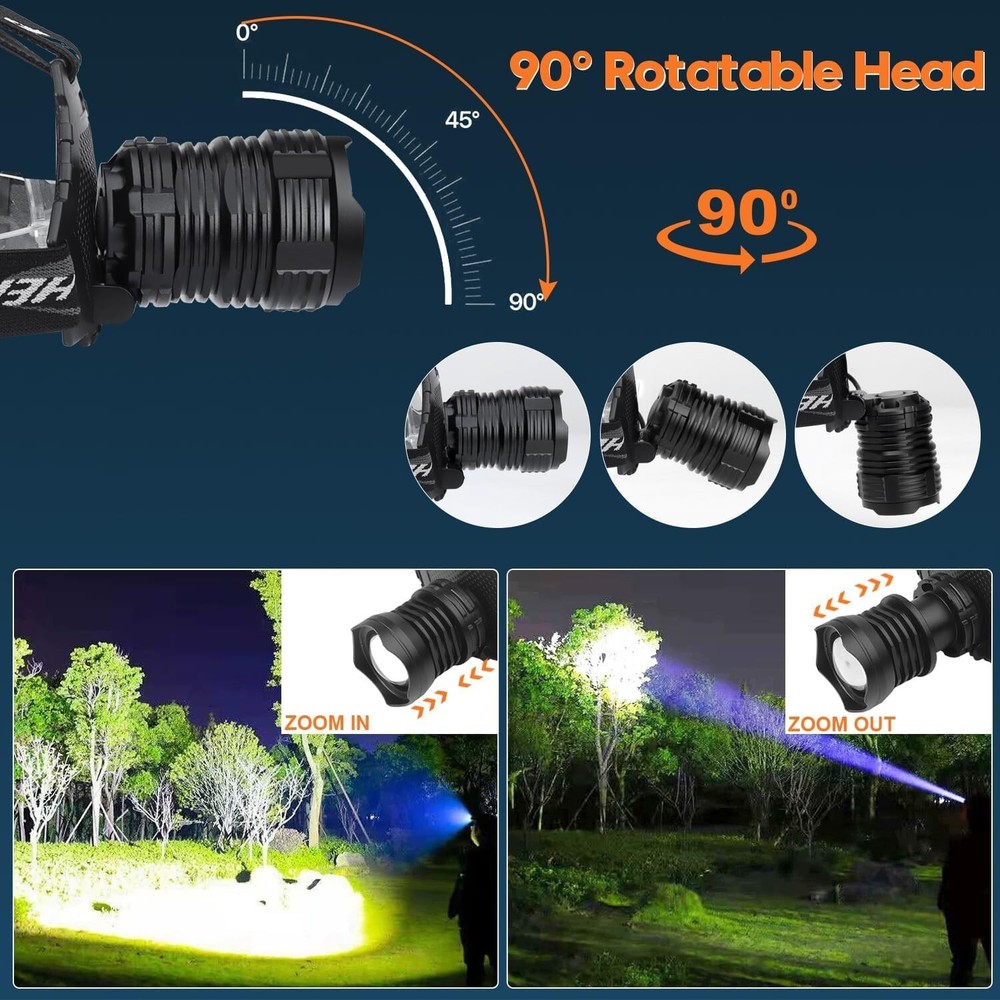 2Pack 100000 Lumen Super Bright Head Lamp Rechargeable LED Headlamp Flashlight