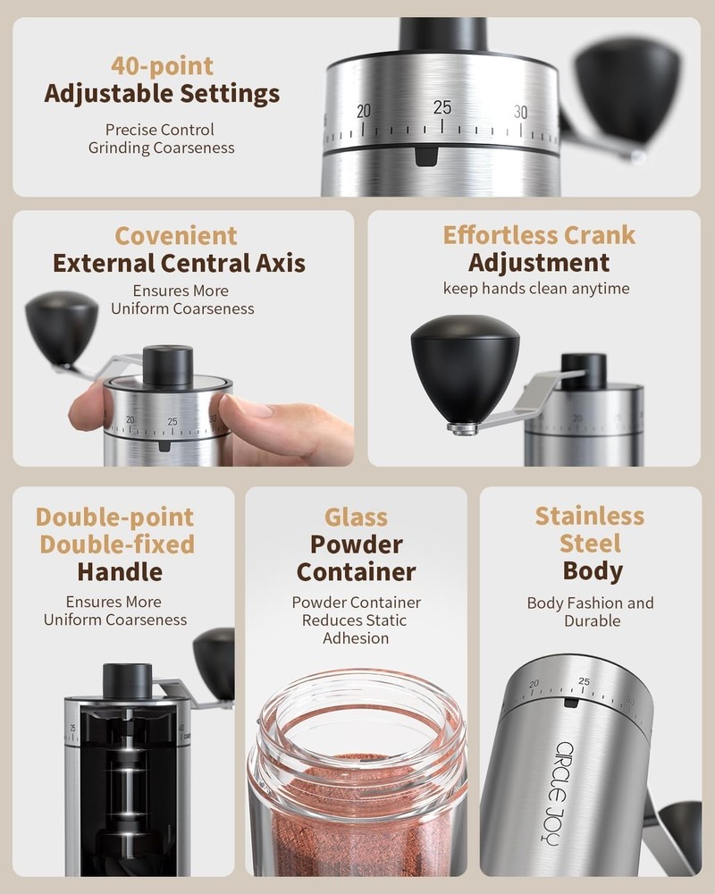 Manual Coffee Grinder with 40 External Adjustable Settings Free Shipping