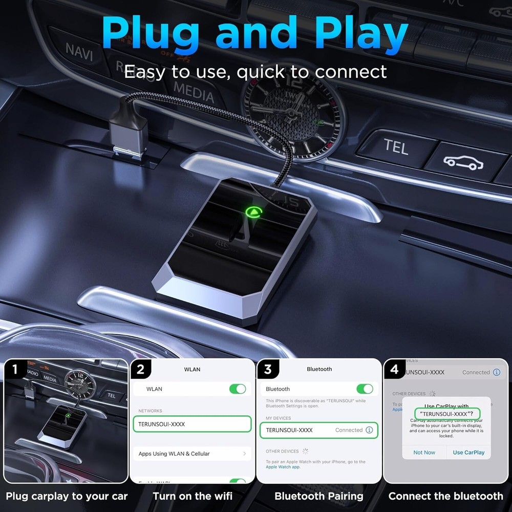 Wireless Carplay Adapter, Converts Wired to Wireless carplay Adapter for iPhone