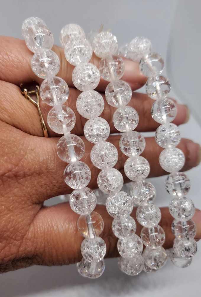 Crackle Quartz Crystal 8mm Beaded Stretch Bracelet