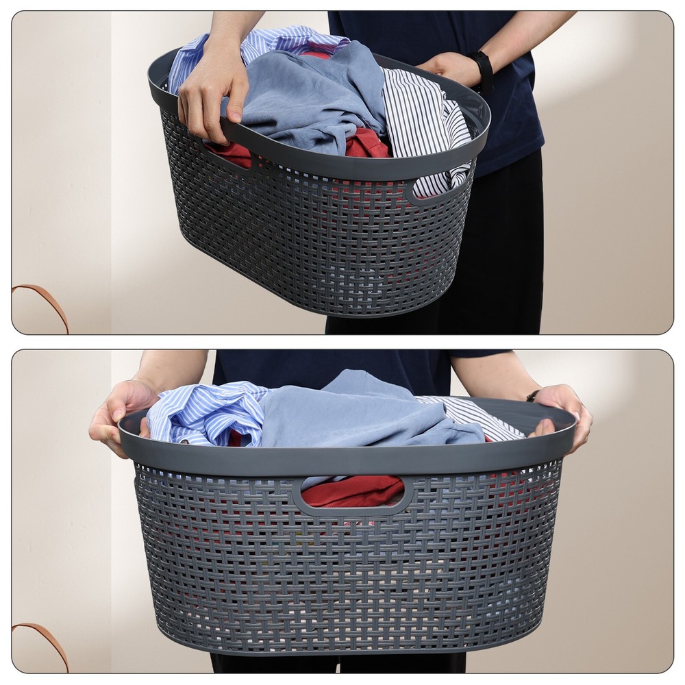 4 Pack Large Laundry Baskets, Plastic Hamper Laundry Basket, 40L, Grey