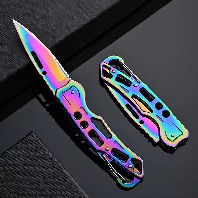 Multicolor Titanium Pocket Knife – Compact Folding Tool with Key Ring for EDC