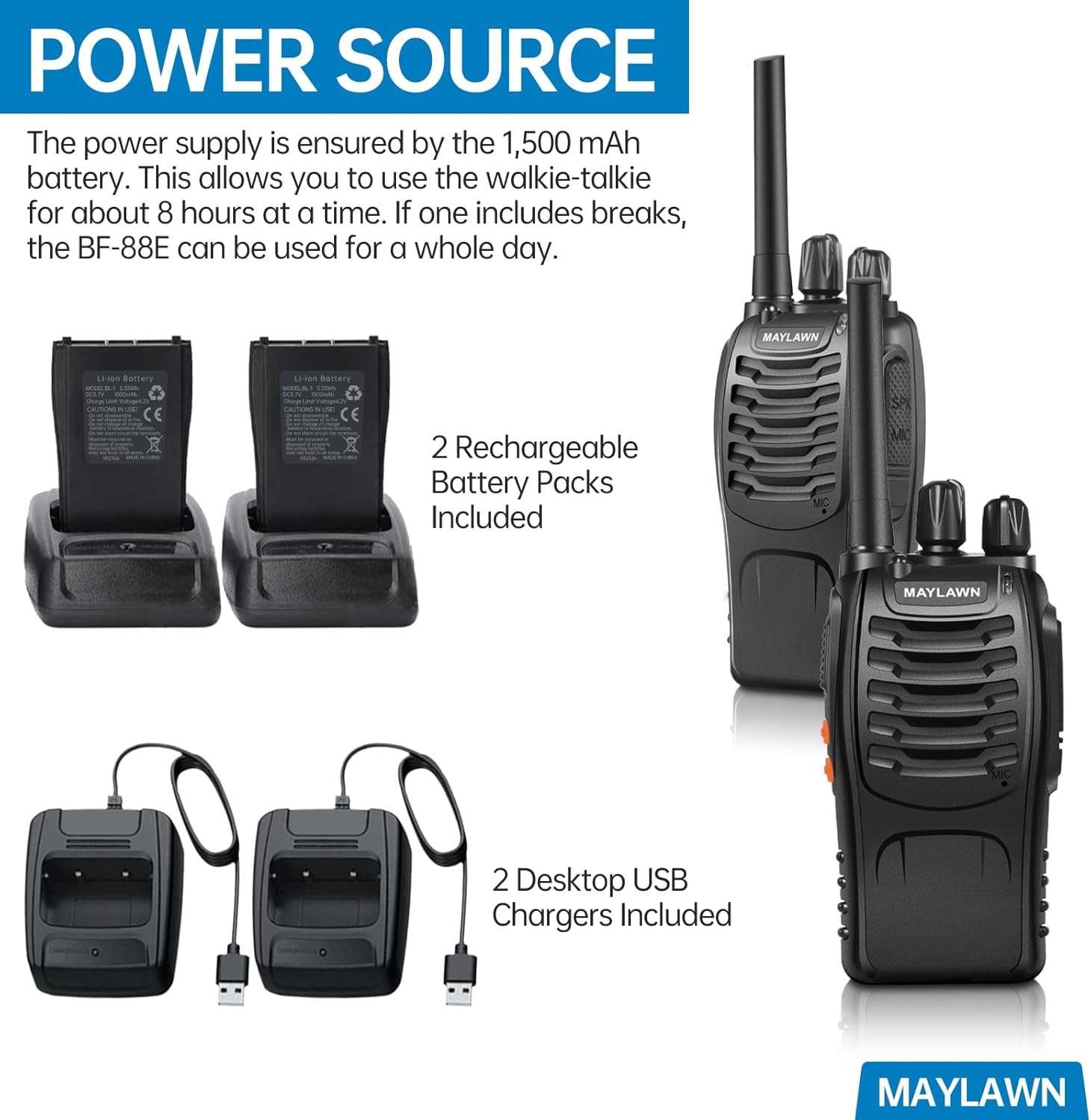 2 PACK Long Range Walkie Talkie 100 Mile Two Way Radio Charge Headset Waterproof