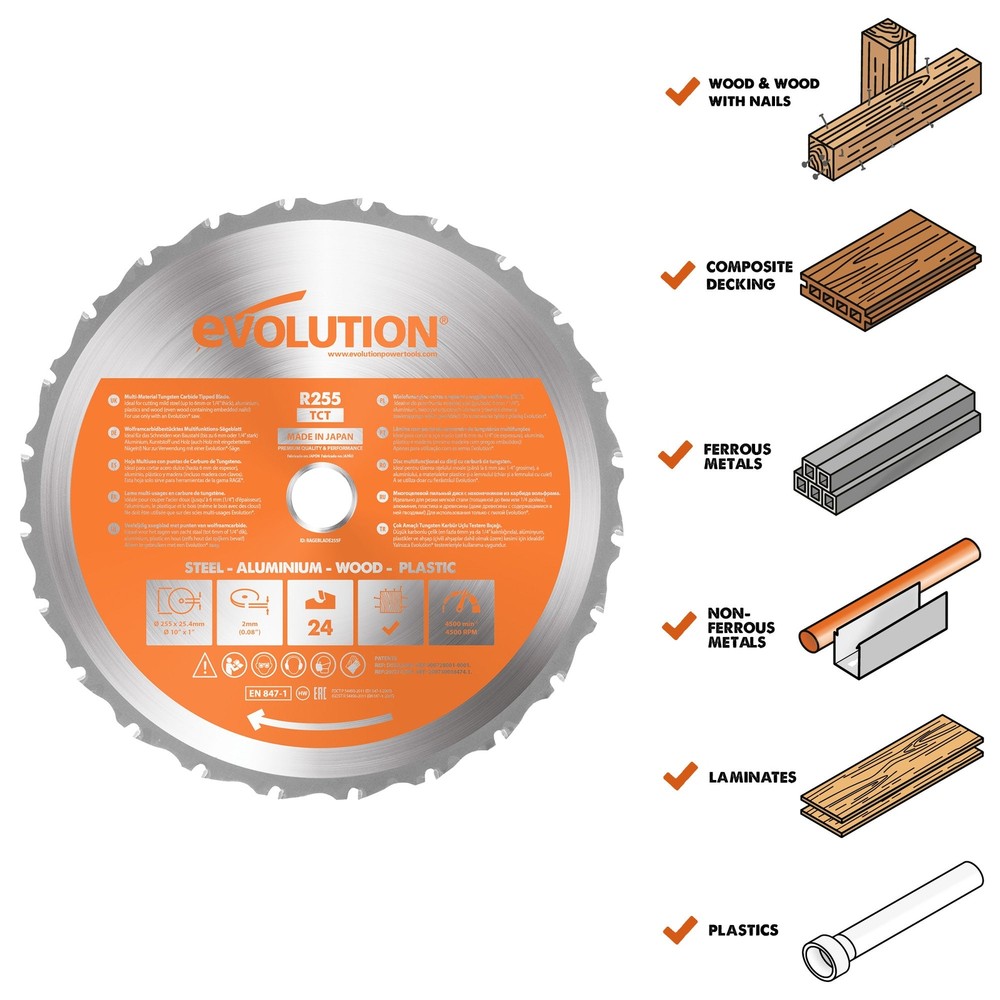 Evolution RAGE255BLADE Multi-Material Cutting Saw Blade, 10 Inch x 28-Tooth