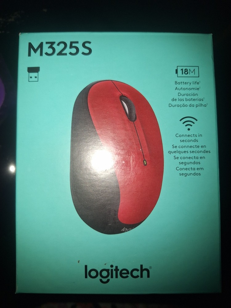 Logitech M325S Wireless USB Ambidextrous Mouse, SEALED, Red