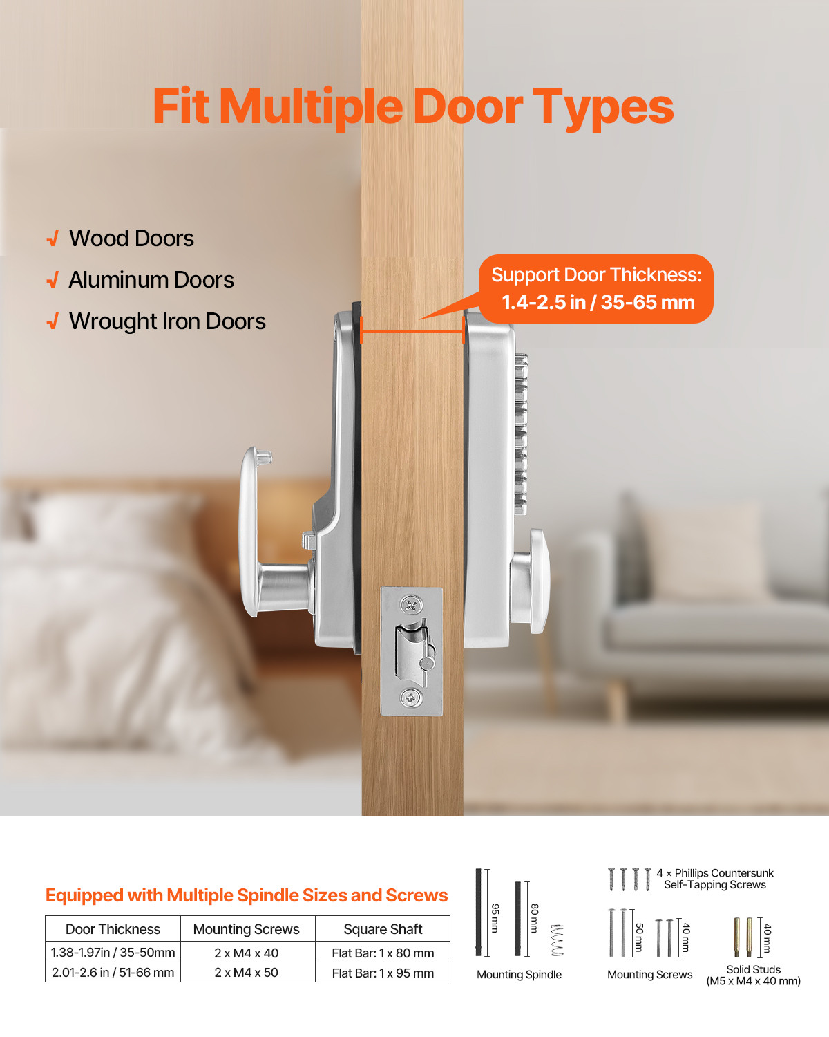 VEVOR Mechanical Keyless Entry Door Lock 14 Key Mechanical Keypad Door Knob