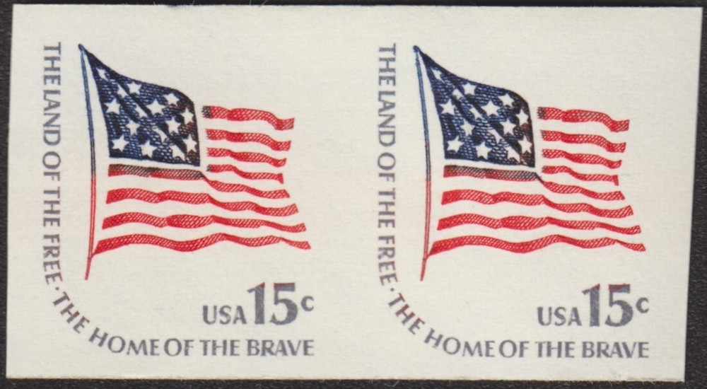 15¢ FLAG IMPERF ERROR, #1618Cd, VF MINT NEVER HINGED PAIR $20