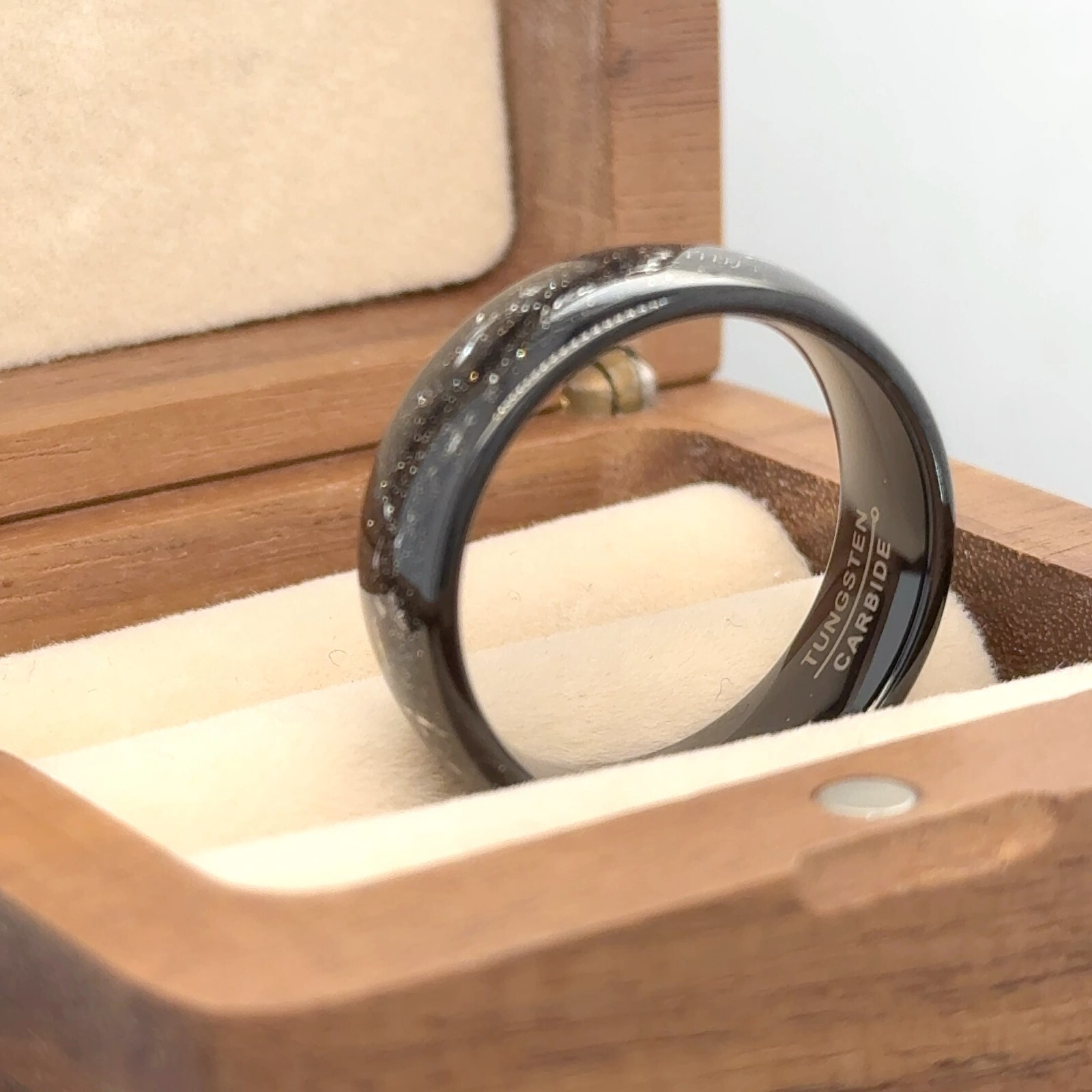 Black Meteorite Wedding Band Mens Meteorite Wedding Ring Galaxy Anniversary Ring