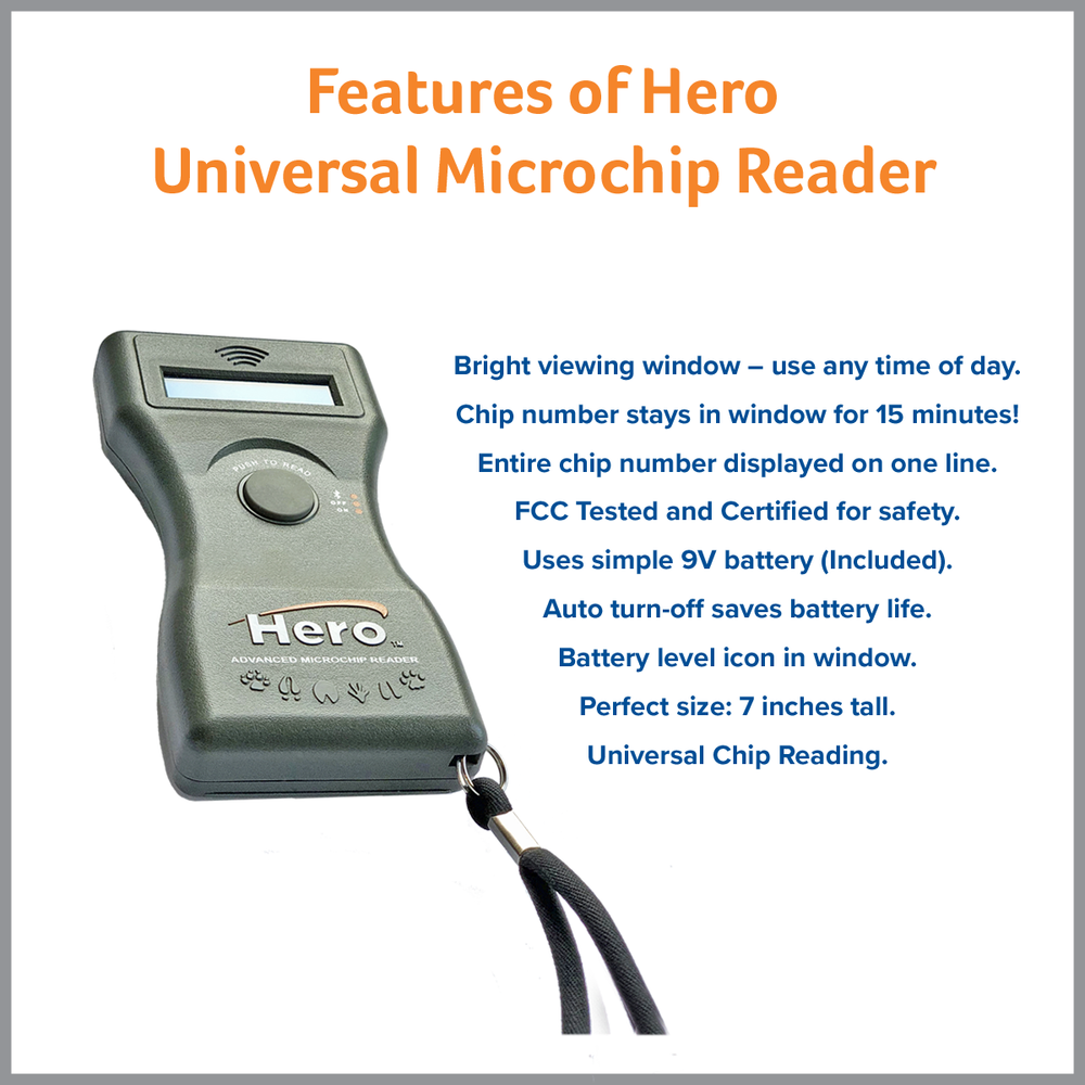 NEW Hero Universal Microchip Reader/Scanner by Microchip ID (Black)