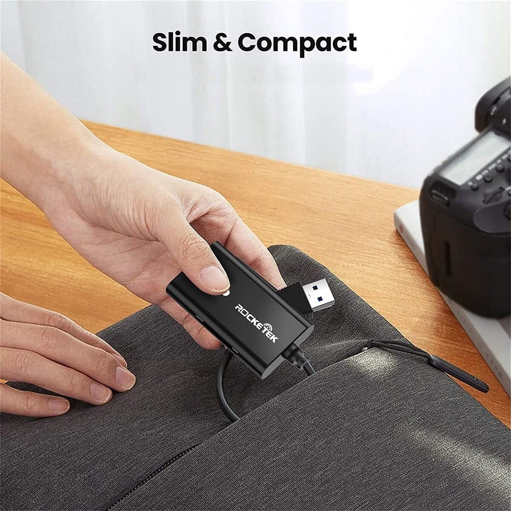 USB 3.0 SD Card Reader, Rocketek 4 Slots Memory Card Reader with a 13CM Flexible