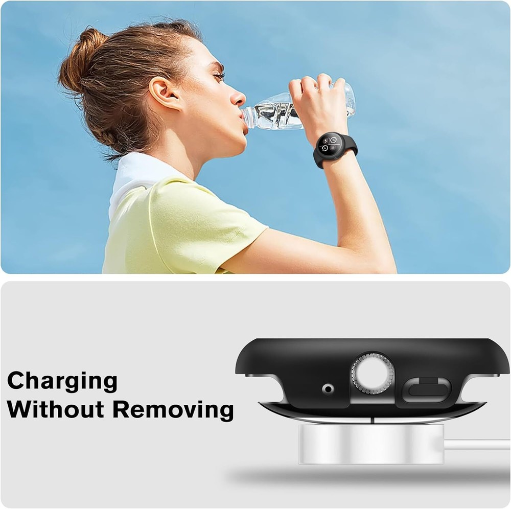 3 Pack Hard Case with Tempered Glass Screen Protector for Google Pixel Watch 2/1