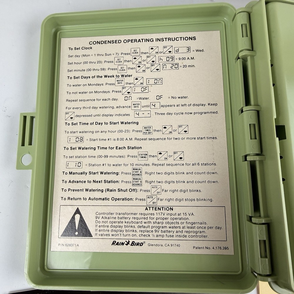 Vintage Rain Bird Rain Clock PC-6 6 Station Digital Sprinkler Timer Controller