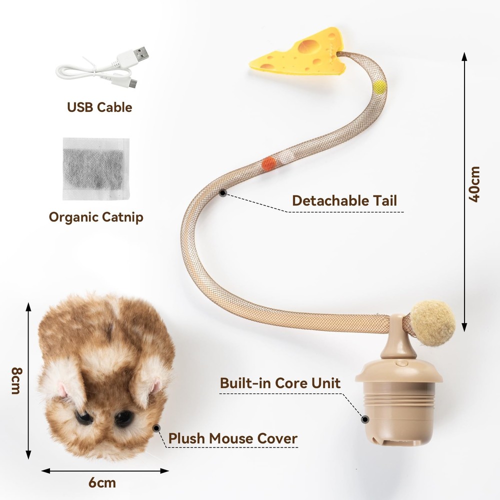 Interactive MigiMouse Cat Toy 360° Rolling & Spin with Mesh Plastic Tail for ...