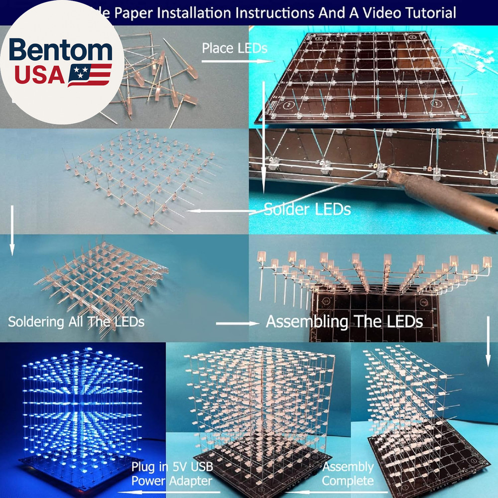 3D Led Cube DIY Electronics Kit 8X8X8 Led Cube DIY Soldering Project Kit(3D8S-Bl