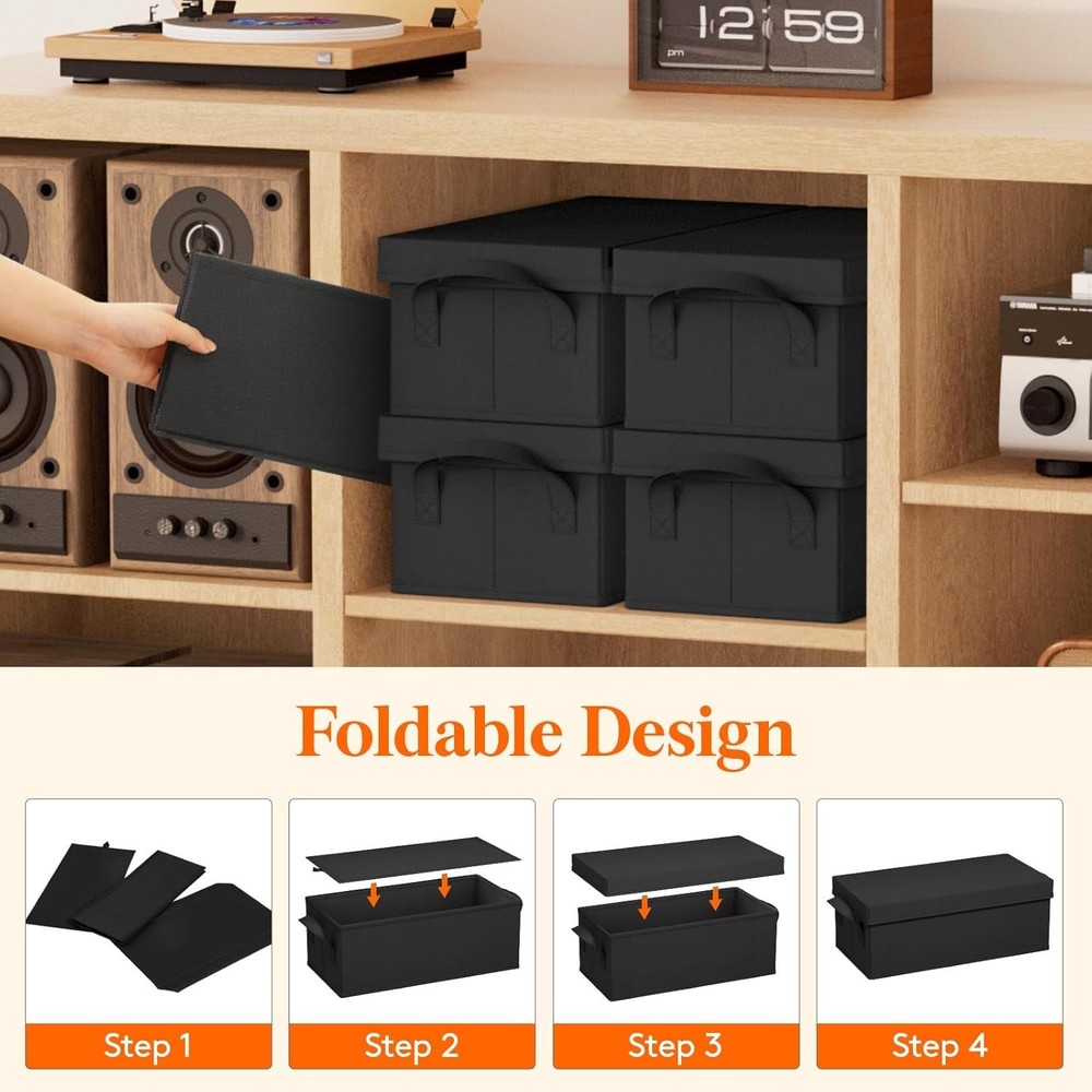 DVD Storage Box Organizer 4 Pack Stackable Foldable DVD Cases Holder