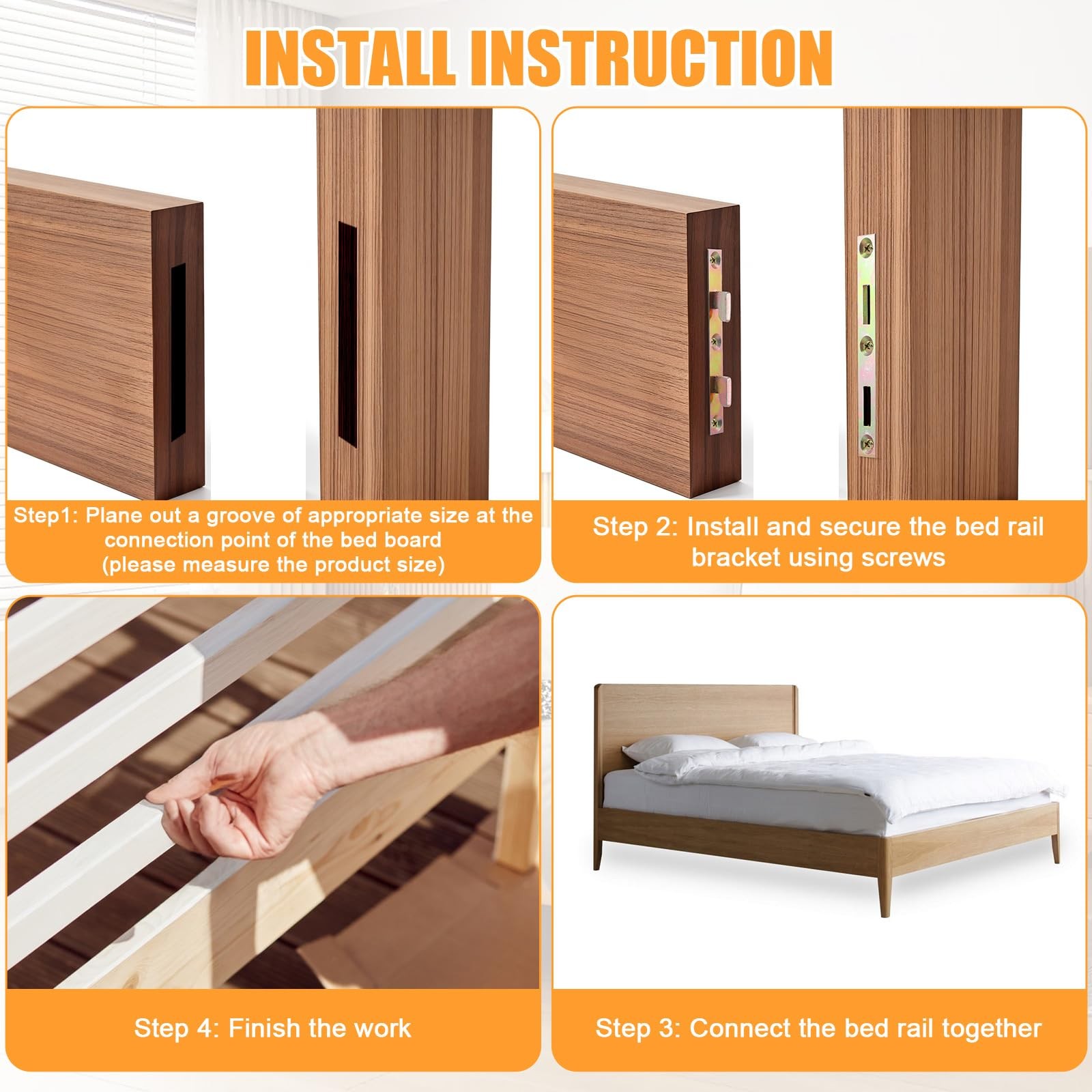 AojSup 8 Sets Metal Bed Rail Fasteners, 5 Inch Heavy Duty Gold