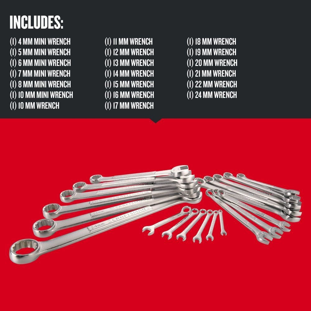 CRAFTSMAN Metric Combination Wrench Set, 20pc