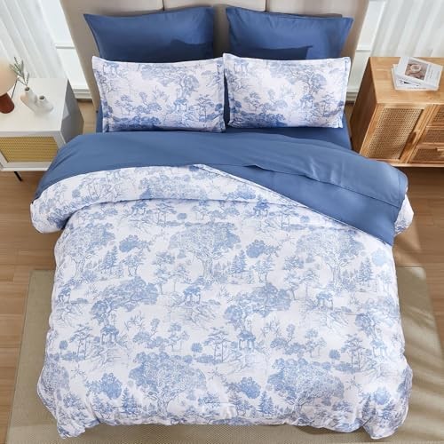 Comforter Set 7 Pieces Size Flower Comforters with Sheets Elegant Full Blue