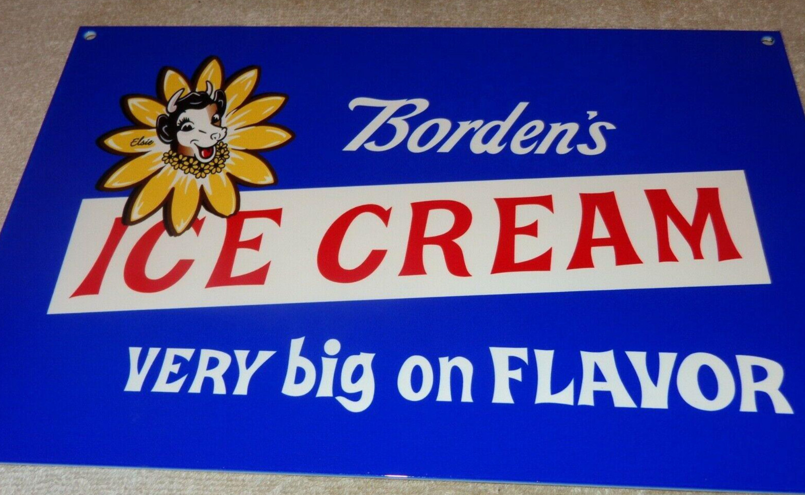 VINTAGE BORDEN'S ICE CREAM ELSIE THE COW 12" METAL BORDENS DAIRY 🥛 GAS OIL SIGN