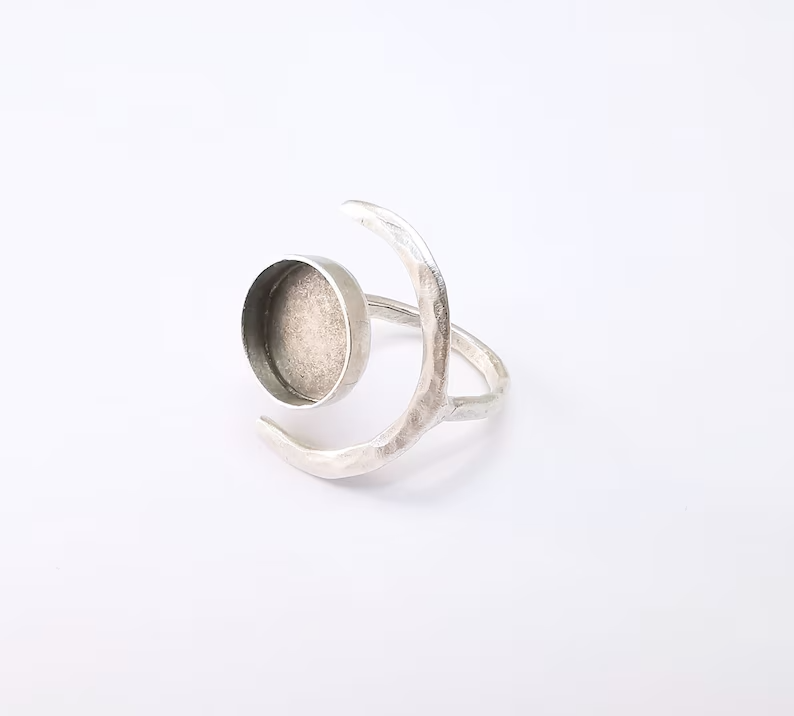 Crescent Moon Silver Ring Blank Base Bezel Settings Cabochon Base 14mm G34955