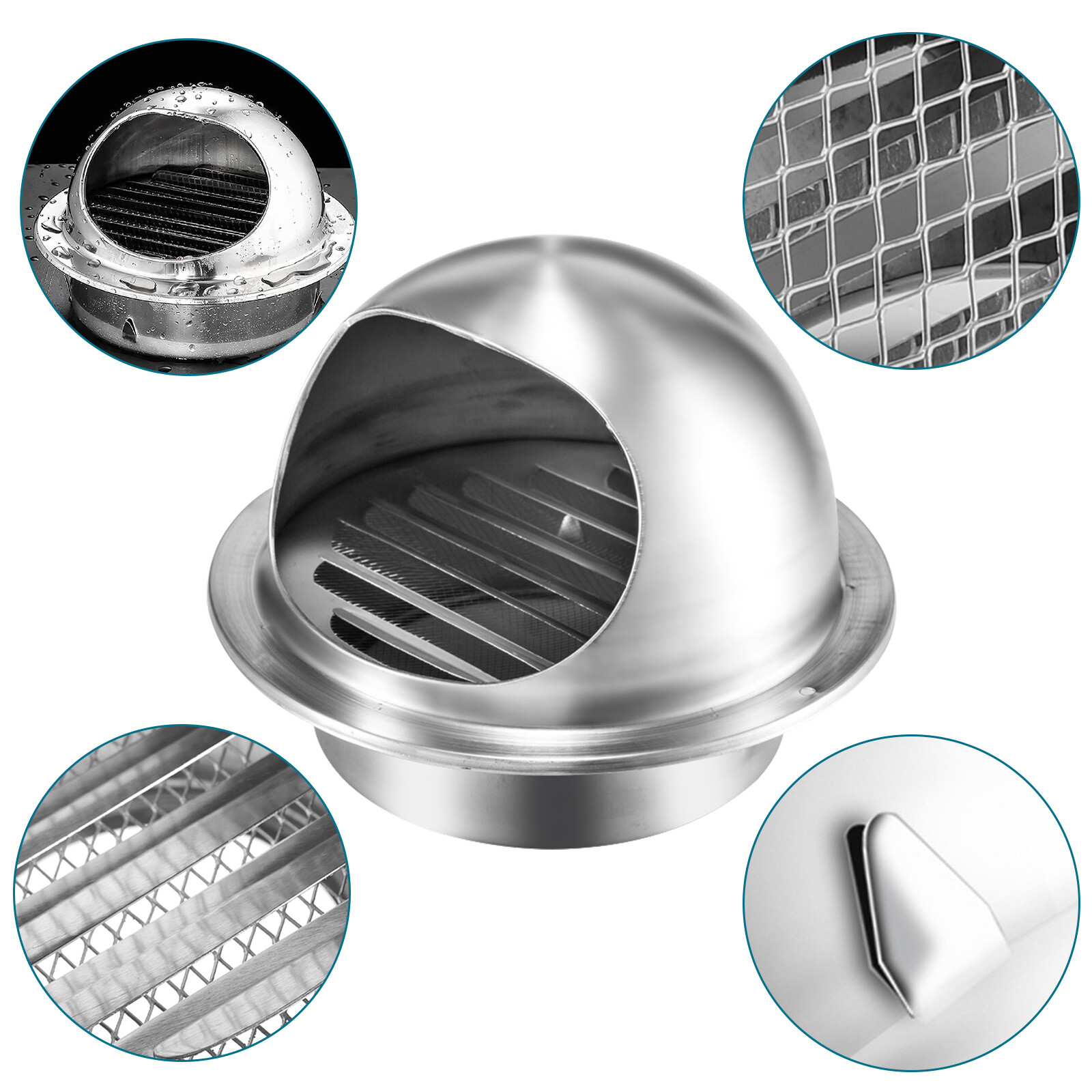 4in Duct Fan Soffit Air Vent 304 Stainless Steel Round Wall Outlet Grille Cover