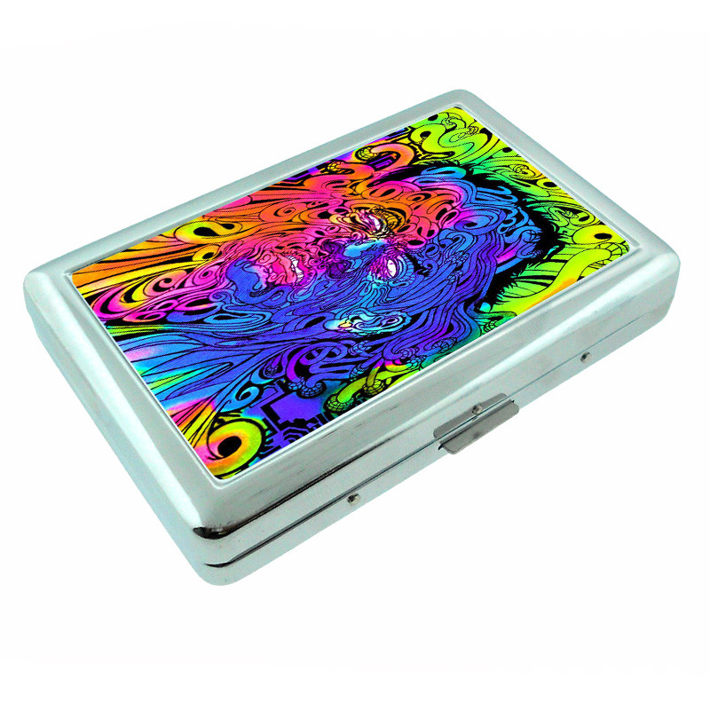 Psychedelic Alien Em1 Silver Metal Cigarette Case RFID Protection Wallet
