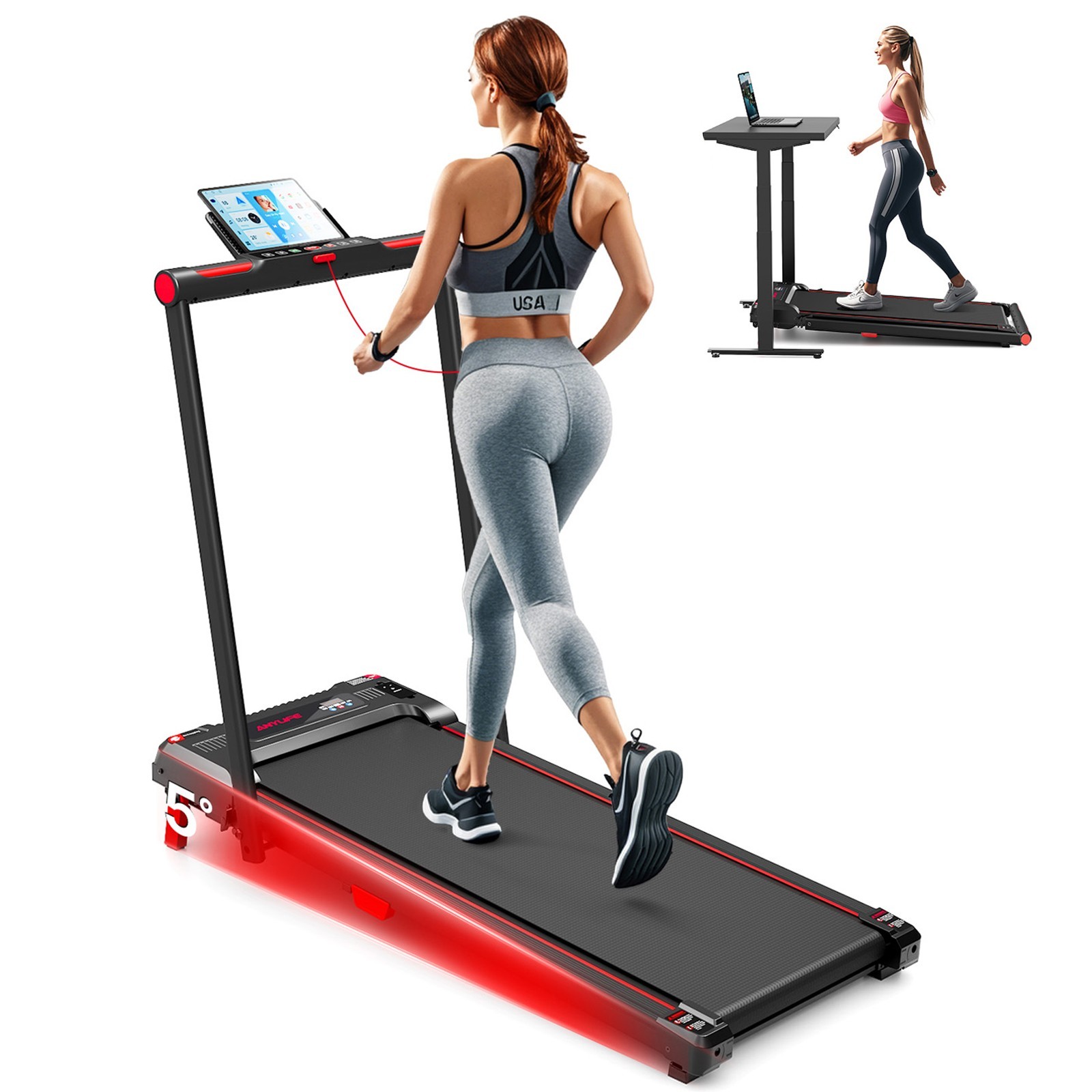 Foldable Under-Desk Treadmill for Home Use, Remote-Controlled with LED Display