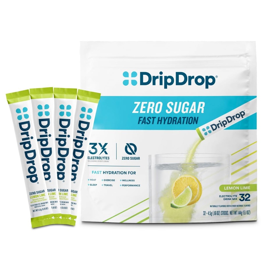DripDrop Sugar Free Hydration Packets - Zero Lemon Lime - Single 32 Count